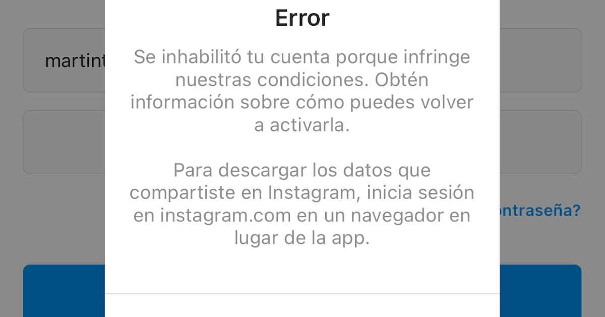 Tu cuenta ha sido desactivada por infringir los términos