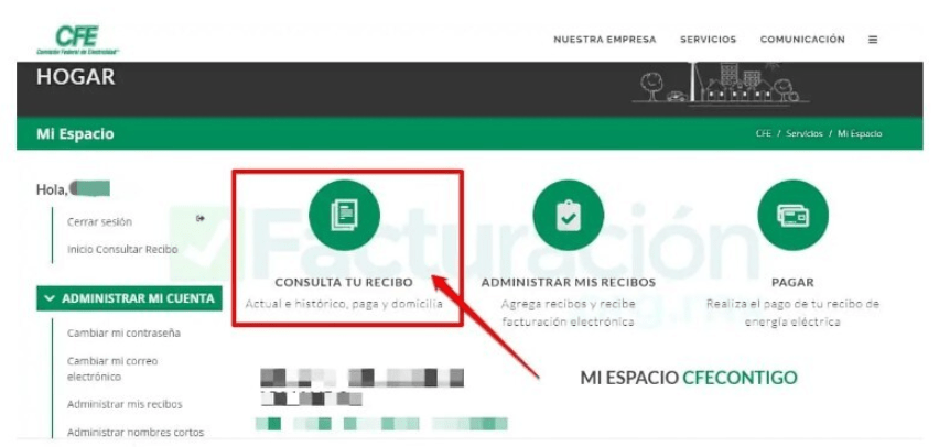 Dirígete a Consultar recibo
