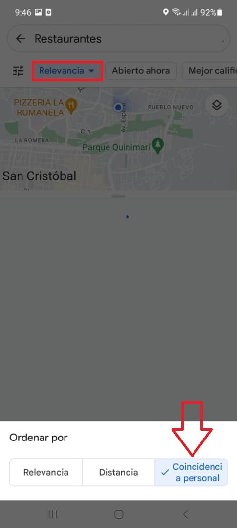 Filtra los resultados por coincidencia personal o distancia