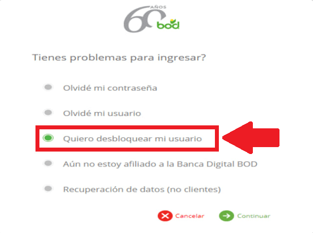 Elige la opción que dice “Quieres desbloquear tu usuario”