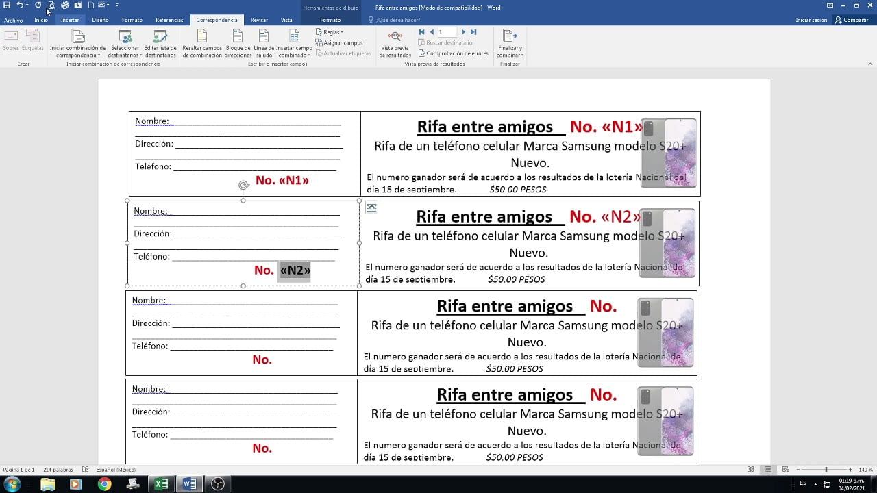 Todos los pasos para crear boletos de rifa en Microsoft Word