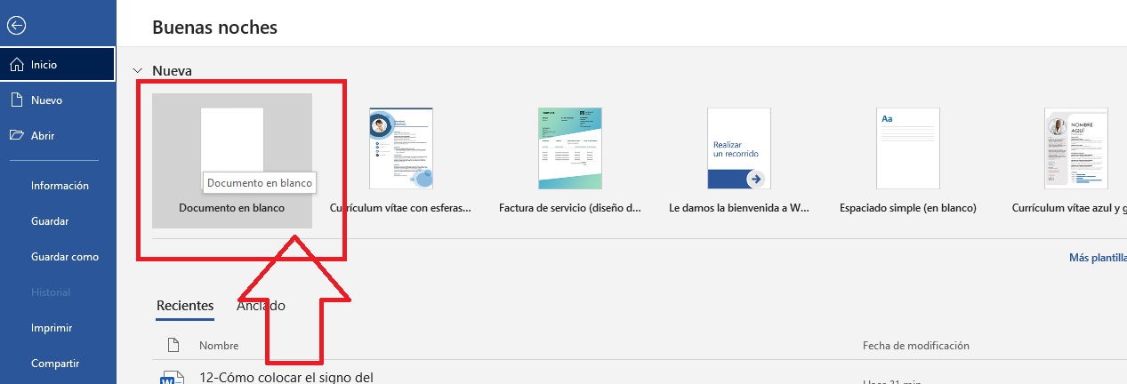 Abre un documento en blanco Abre un documento en blanco