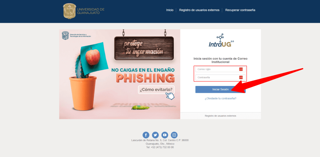 Todos los pasos para iniciar sesión en IntraUG